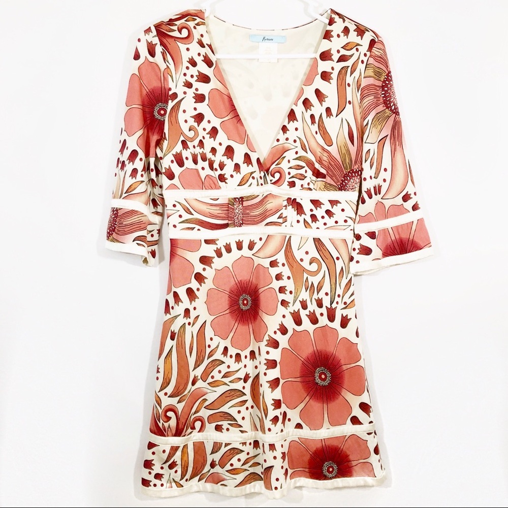 MARCIANO 100% SILK SURPLICE FLORAL DRESS - SZ S